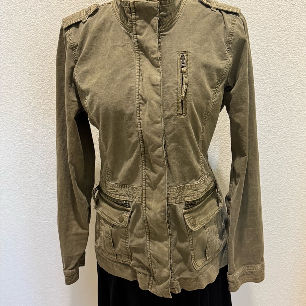Women’s Lucky Brand Military Style Jacket with Zipper and Button Up. Size M